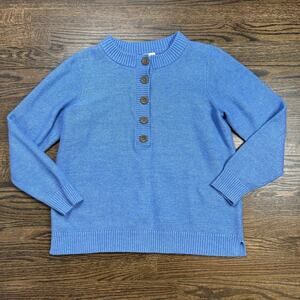 Pure‎ Jill Sweater Womens Medium Blue Henley Marl Knit Cotton Blend Pullover
